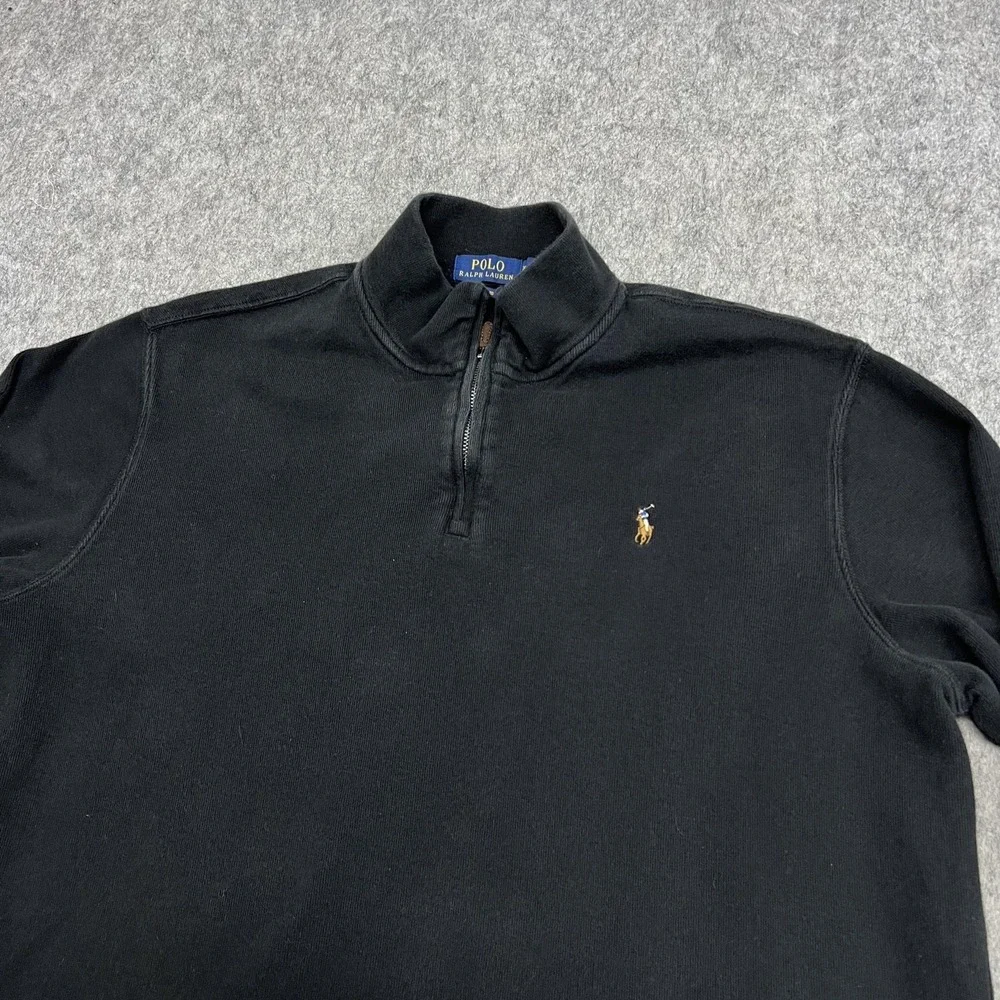 Polo Ralph Lauren Sweater Mens XL Black 1/4 Zip Mock Neck Estate Rib Flesh Pony